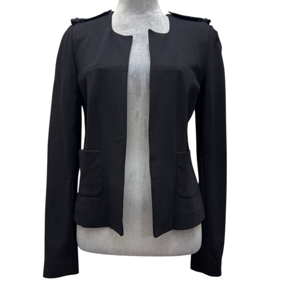 Hellessy Long Sleeves Open-Front Square Lined Pocket Blazer Jacket Black Size 6 - Picture 1 of 8